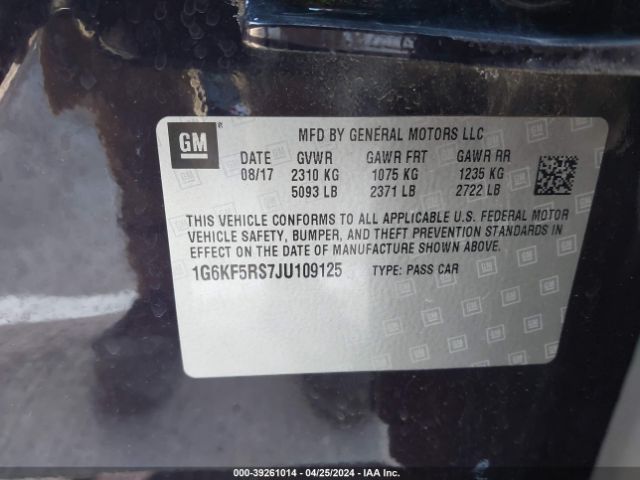 1G6KF5RS7JU109125 Cadillac Ct6 Premium Luxury