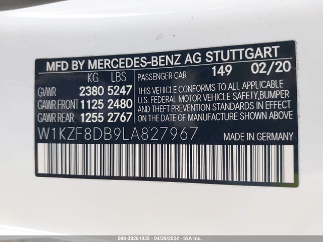 Mercedes-Benz E 350 2020 W1KZF8DB9LA827967 Image 9