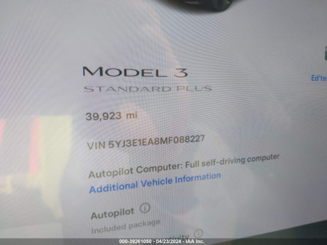 5YJ3E1EA8MF088227 Tesla Model 3 Standard Range Plus Rear-wheel Drive