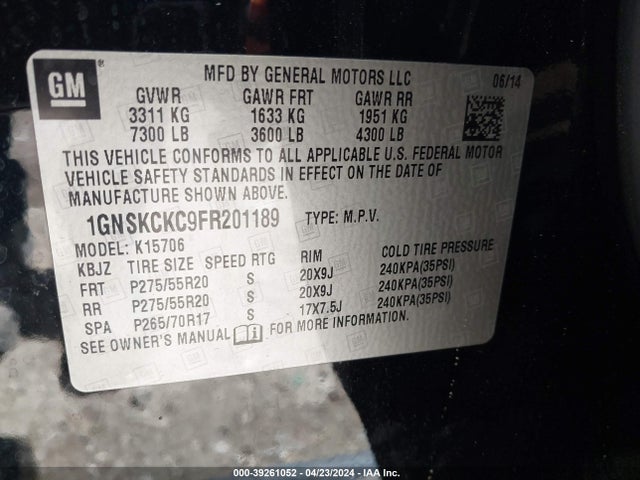 Chevrolet Tahoe Ltz 2015 1GNSKCKC9FR201189 Image 9