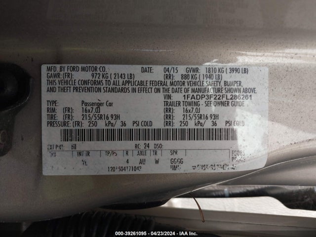 Ford FOCUS SE 2015 1FADP3F22FL286261 Image 9