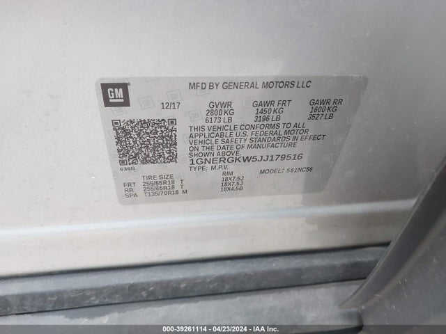 Chevrolet Traverse 1lt 2018 1GNERGKW5JJ179516 Image 9