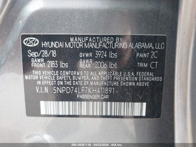 Hyundai ELANTRA SE 2019 5NPD74LF7KH411891 Image 9