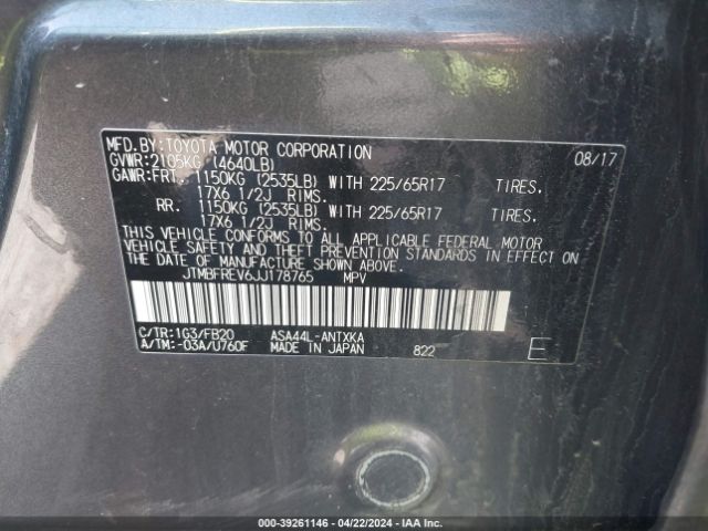 JTMBFREV6JJ178765 Toyota RAV4 LE