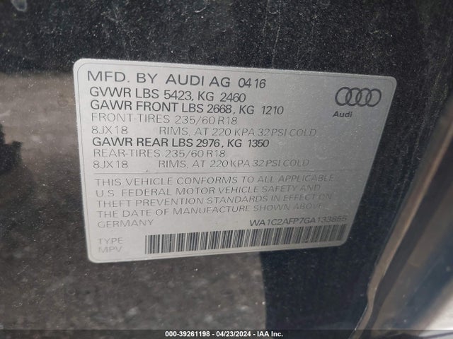 Audi Q5 2.0t Premium 2016 WA1C2AFP7GA133855 Image 9