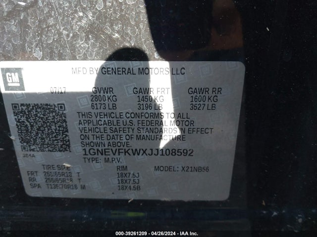 Chevrolet Traverse Ls 2018 1GNEVFKWXJJ108592 Image 8