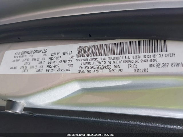 RAM 1500 Tradesman 2014 3C6JR6DT8EG204962 Image 9