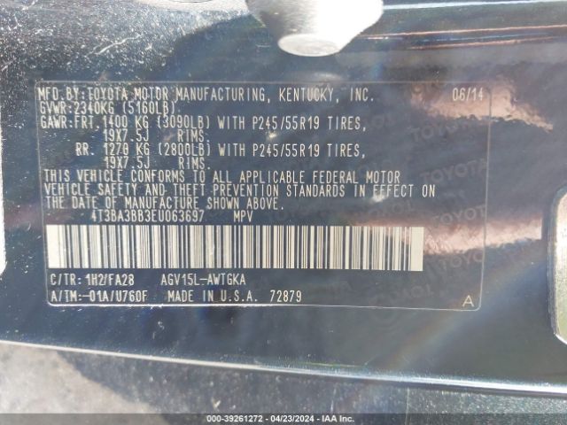 4T3BA3BB3EU063697 Toyota VENZA LE