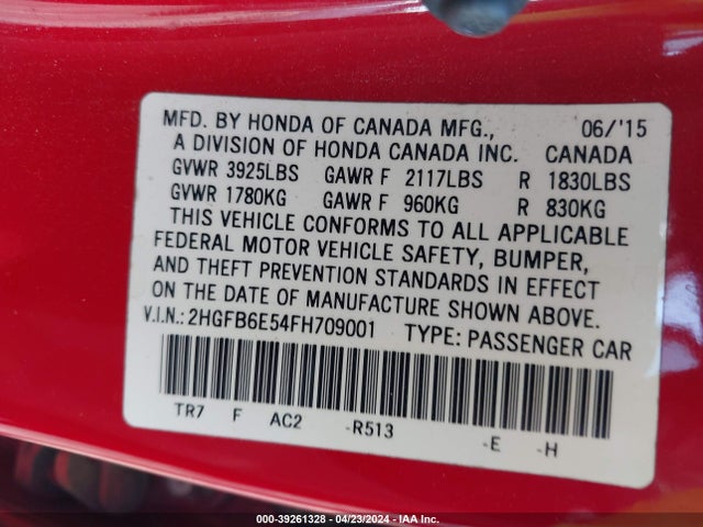 Honda CIVIC SI 2015 2HGFB6E54FH709001 Image 9