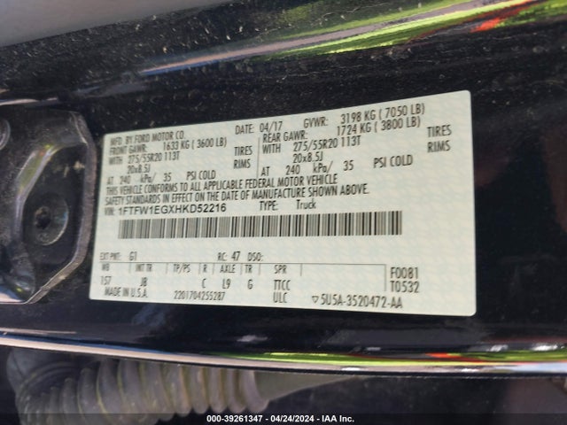 Ford F-150 Xlt 2017 1FTFW1EGXHKD52216 Image 9