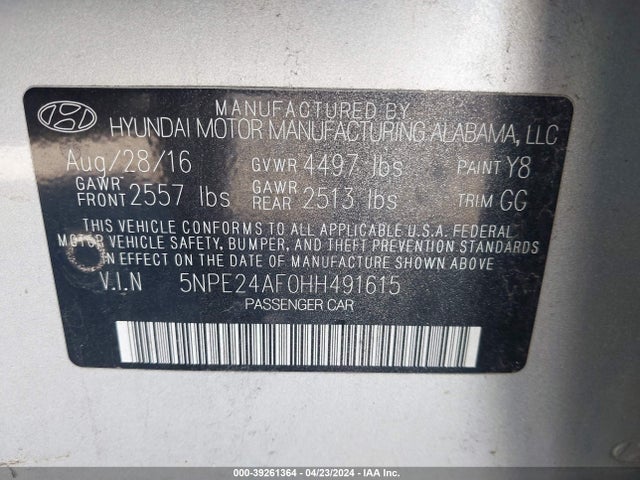 Hyundai Sonata 2017 5NPE24AF0HH491615 Image 9
