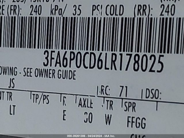 3FA6P0CD6LR178025 Ford FUSION SEL