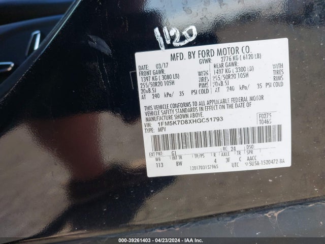 Ford EXPLORER XLT 2017 1FM5K7D8XHGC51793 Image 9