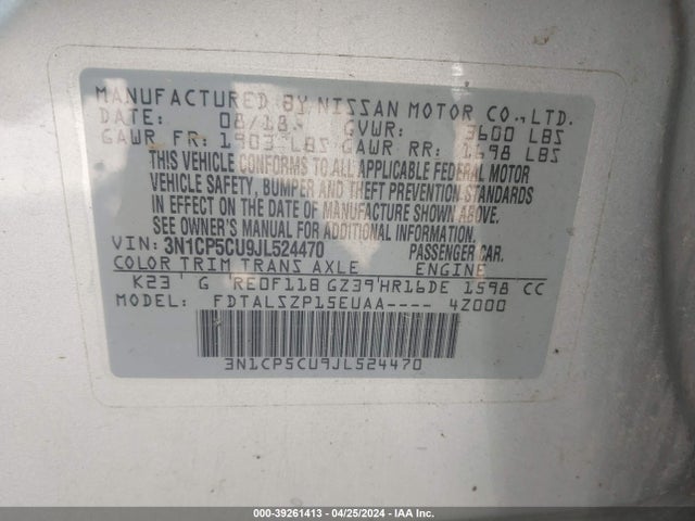 Nissan KICKS SV 2018 3N1CP5CU9JL524470 Image 9