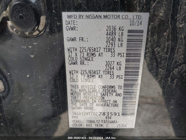 Nissan ROGUE SV 2015 5N1AT2MT7FC783591 Image 9