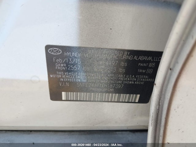 Hyundai SONATA SE 2015 5NPE24AF1FH187397 Image 9