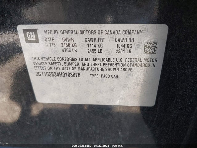 Chevrolet IMPALA 1LT 2017 2G1105S34H9103876 Image 9