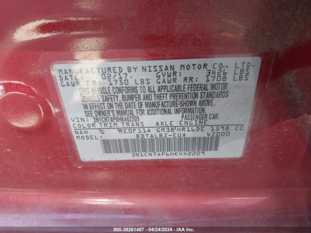 Nissan Versa 1.6 Sv 2017 3N1CN7AP6HK442209 Image 9