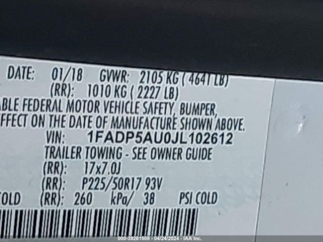 1FADP5AU0JL102612 Ford C-max Hybrid Se