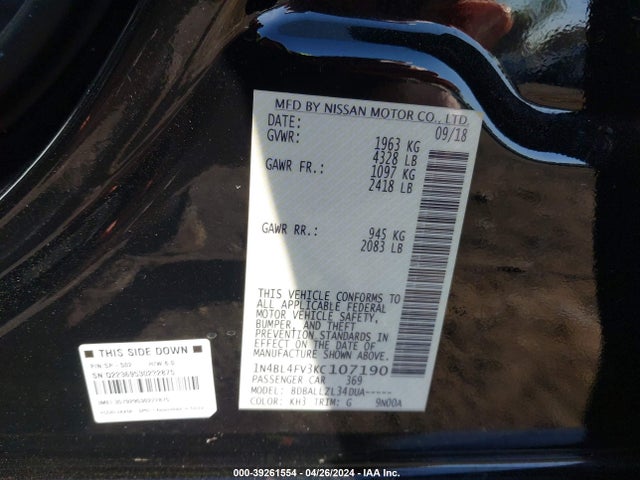 Nissan Altima 2.5 Platinum 2019 1N4BL4FV3KC107190 Image 9