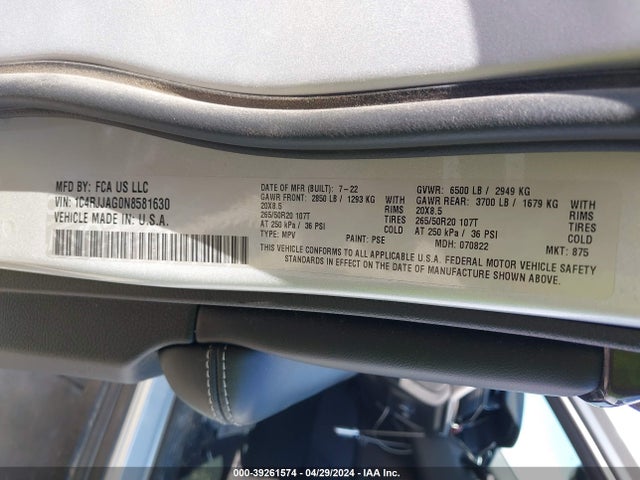 1C4RJJAG0N8581630 Jeep Grand Cherokee L Altitude 4x2