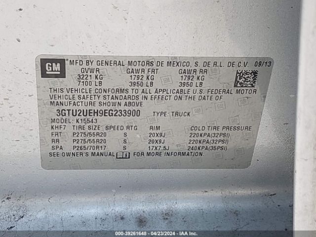 3GTU2UEH9EG233900 GMC Sierra 1500 Sle