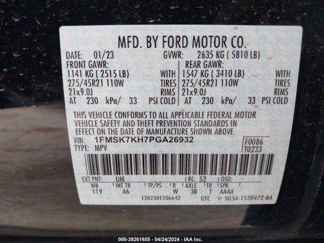 Ford Explorer St-line 2023 1FMSK7KH7PGA26932 Image 9