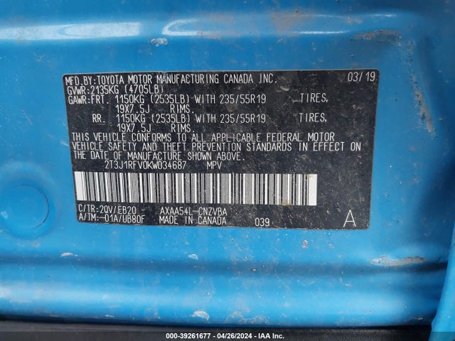 Toyota Rav4 Adventure 2019 2T3J1RFV0KW034687 Image 9