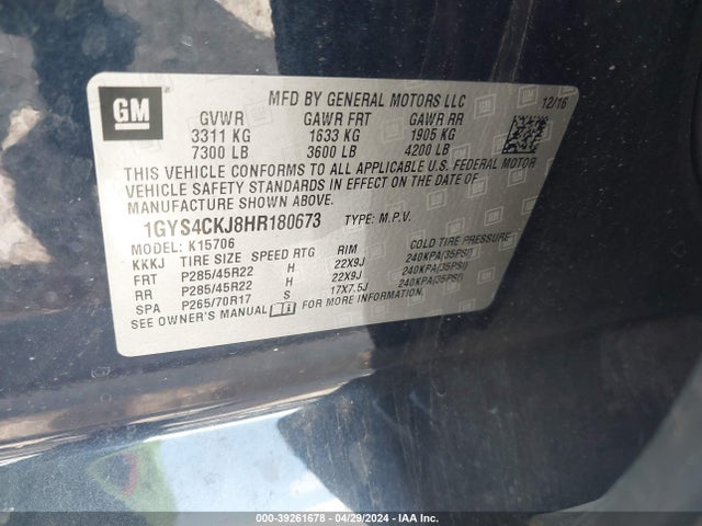 1GYS4CKJ8HR180673 Cadillac Escalade Premium Luxury