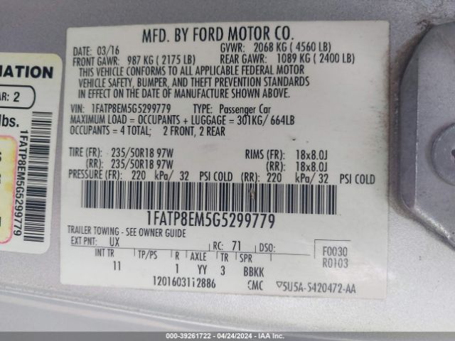 1FATP8EM5G5299779 Ford Mustang V6