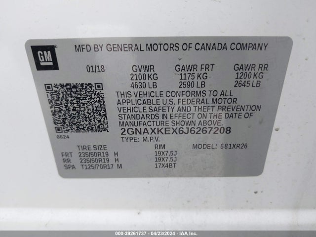 Chevrolet EQUINOX LT 2018 2GNAXKEX6J6267208 Image 9
