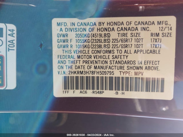 Honda Cr-v Ex-l 2015 2HKRM3H78FH509795 Image 9