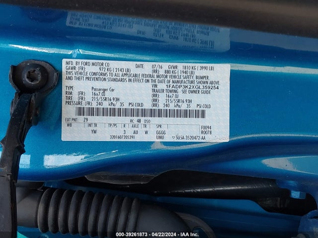 Ford FOCUS SE 2016 1FADP3K2XGL359254 Image 9