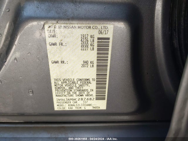Nissan Altima 2.5 Sv 2017 1N4AL3AP6HC287482 Image 9