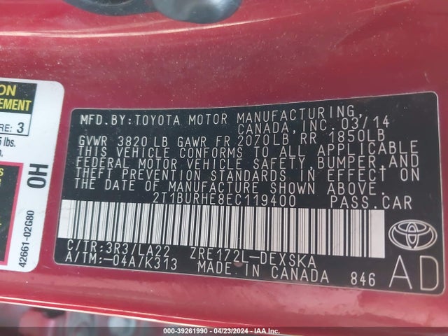 Toyota Corolla S Premium 2014 2T1BURHE8EC119400 Image 9