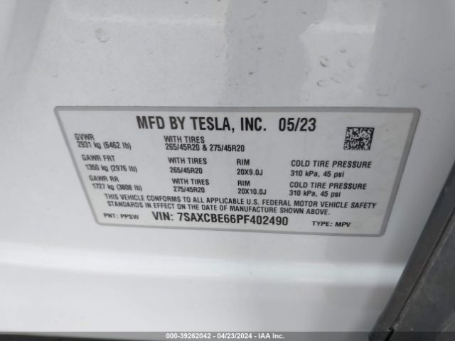 7SAXCBE66PF402490 Tesla Model X Plaid Tri Motor All-wheel Drive
