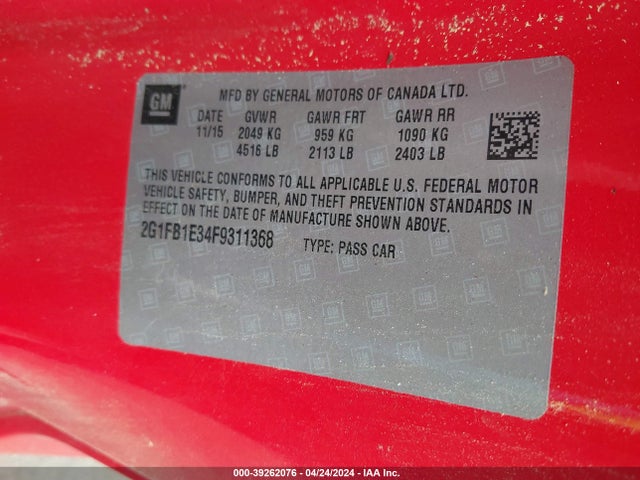 Chevrolet Camaro 2ls 2015 2G1FB1E34F9311368 Image 9