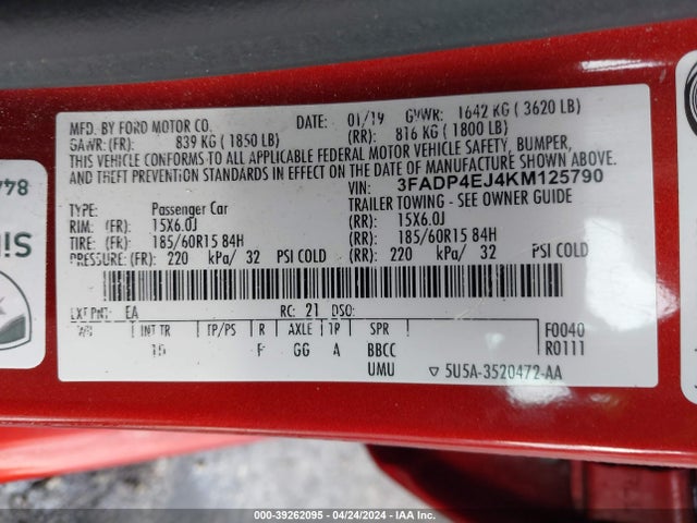 Ford FIESTA SE 2019 3FADP4EJ4KM125790 Image 9