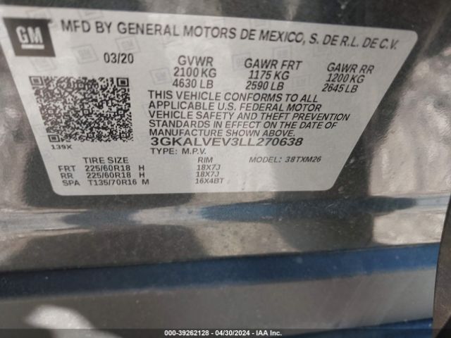 3GKALVEV3LL270638 GMC Terrain Awd Slt