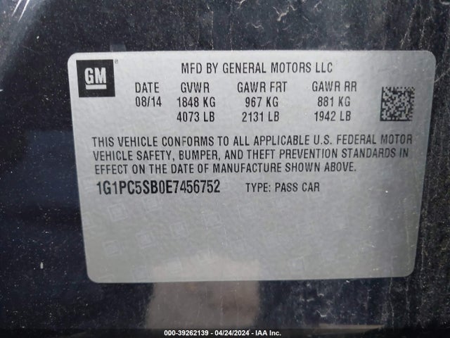 Продажа на аукционе авто 2014 Chevrolet Cruze 1lt Auto, vin: 1G1PC5SB0E7456752, номер лота: 39262139