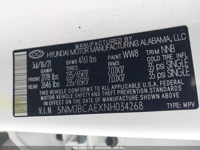 Hyundai TUCSON SEL 2022 5NMJBCAEXNH034268 Image 9