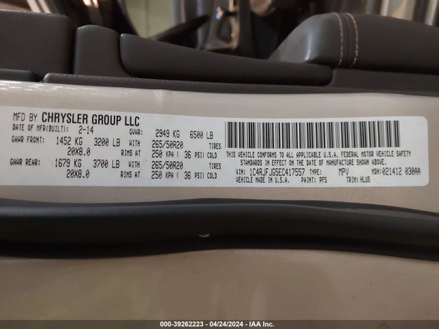 Jeep Grand Cherokee Summit 2014 1C4RJFJG5EC417557 Image 9
