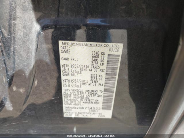 1N6AD0EV7GN754522 Nissan Frontier Pro-4x