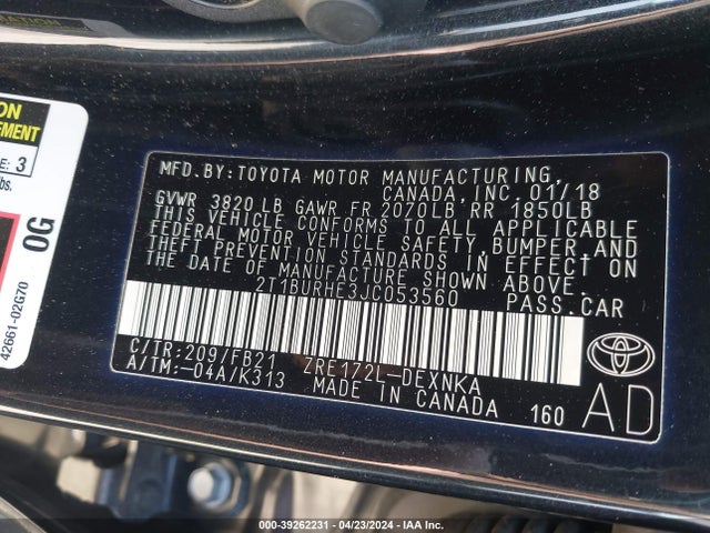 Toyota COROLLA LE 2018 2T1BURHE3JC053560 Image 9