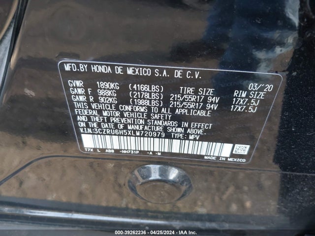 Honda Hr-v Awd Ex 2020 3CZRU6H5XLM720979 Image 9