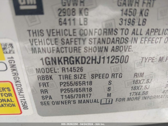 Chevrolet Traverse 1lt 2017 1GNKRGKD2HJ112500 Image 9