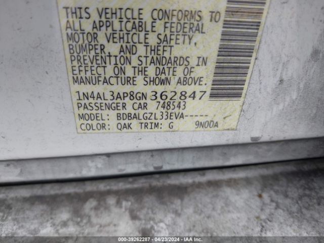 1N4AL3AP8GN362847 Nissan Altima 2.5/2.5 S/2.5 Sl/2.5 Sr/2.5 Sv