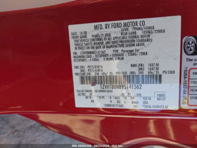 2009 FORD MUSTANG 1ZVHT80N895141562 Photo 8