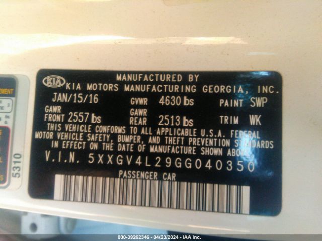 5XXGV4L29GG040350 KIA Optima Sxl Turbo