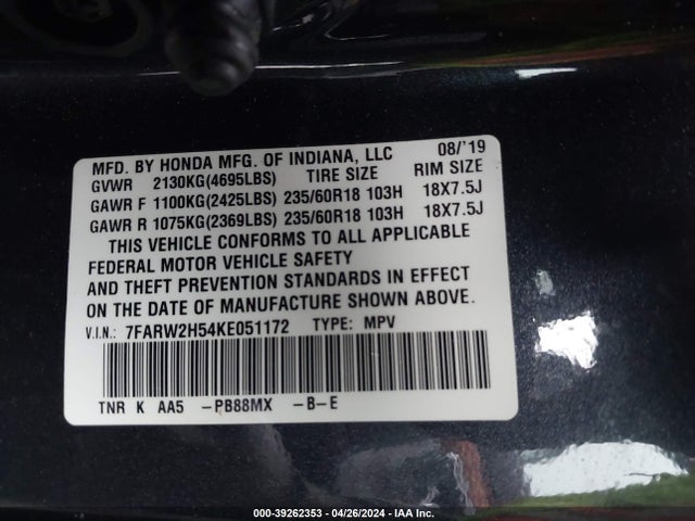 Honda CR-V EX 2019 7FARW2H54KE051172 Image 9